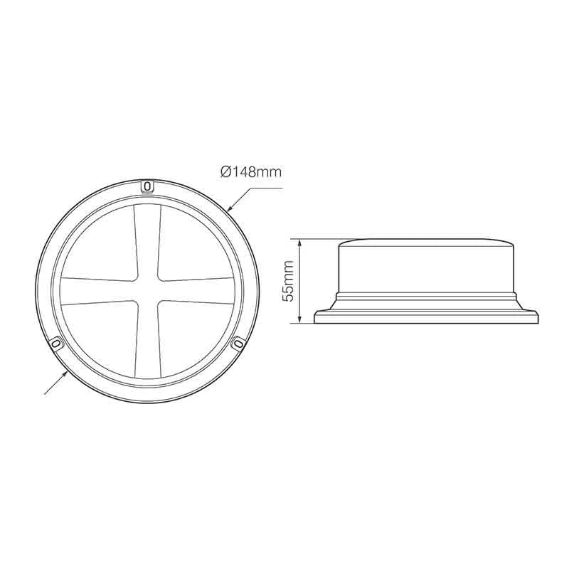 ElectraQuip-Lampeggiante a LED R65 a base bassa ambra/trasparente con montaggio magnetico 12/24v