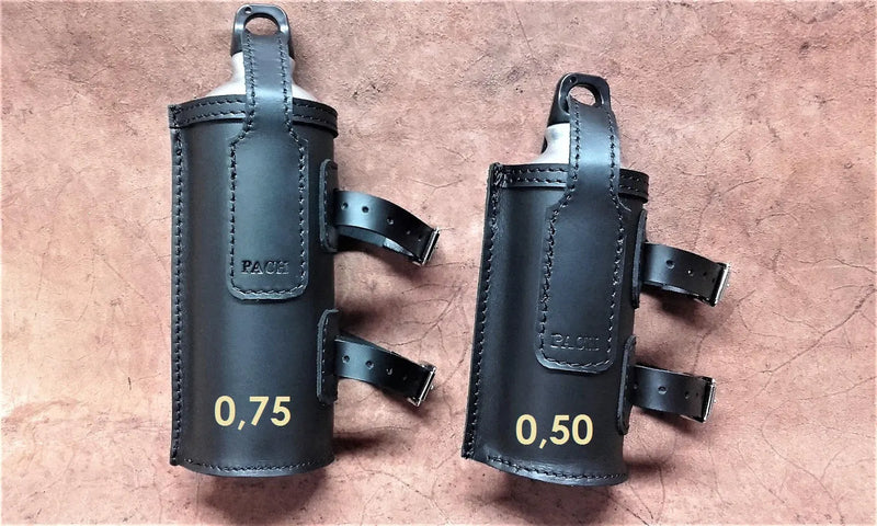 Porta borraccia termica in cuoio anfibio per forcelle moto