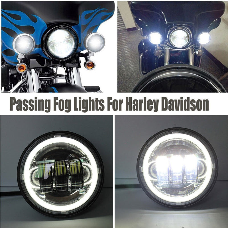 SET MOTORCYCLE FRONT LED LIGHTS FOR HARLEY DAVIDSON 4.5' FOG WITH HALO - 30W