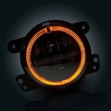 HEADLIGHT SET, LED 4.5" FOR HARLEY WITH FOG LAMP AND POSITION HALO - BLACK BACKGROUND -