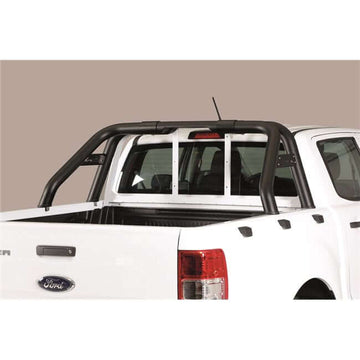 Roll Bar con scritta traforata Ford Ranger Double Cab 2019–2022 Inox nero Ø76 mm (RLD/K/295/IX/PL)