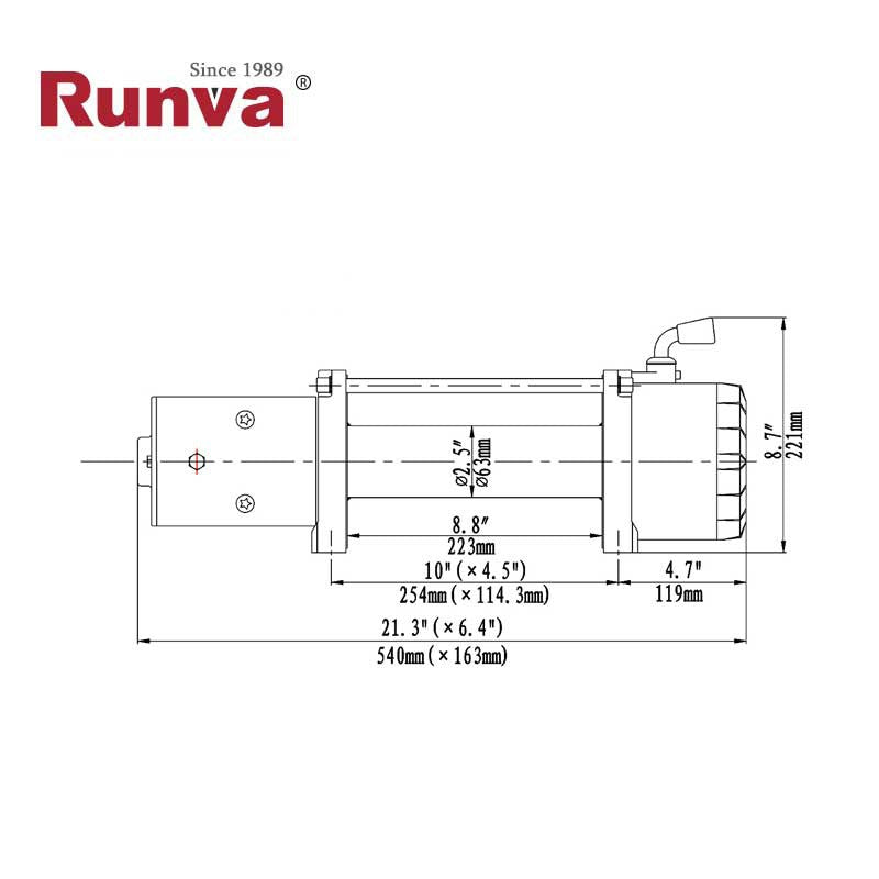 RUNVA ELECTRIC WINCH 9500 lb - 4309 kg - 12V WITH CS COMMAND