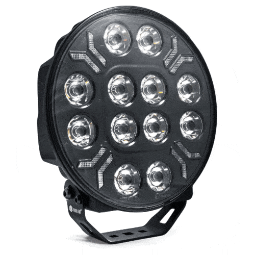 Faro di profondità LED rotondo Ypsilon, 12 LED, luce di posizione ambra/bianca e flash, 8000 lumen, 9-36 V – Tralert