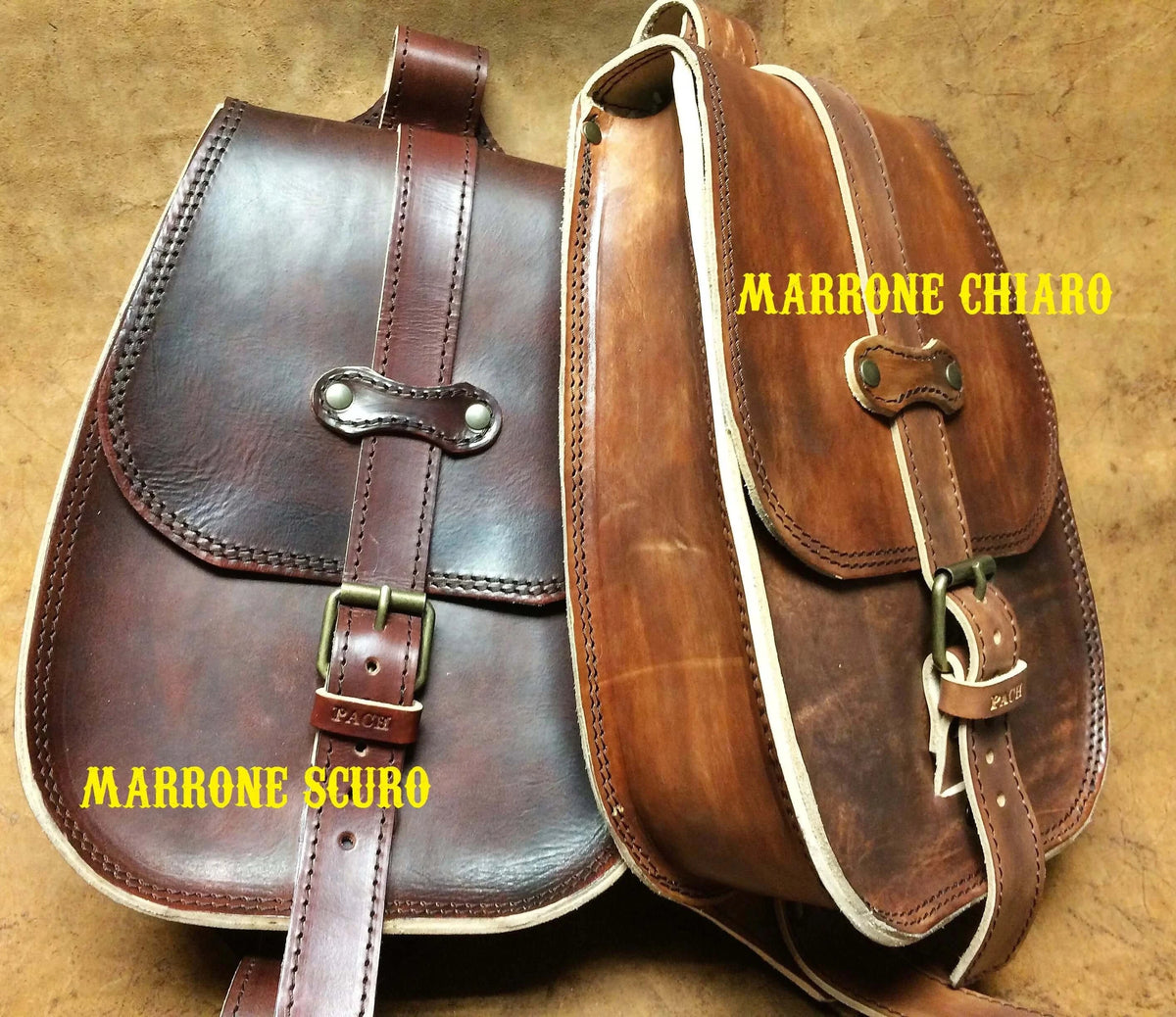 Marsupio zaino a tracolla per bikers indistruttibile, doppie cuciture e cuoio 4 mm.-MARRONE CHIARO – immagine 9