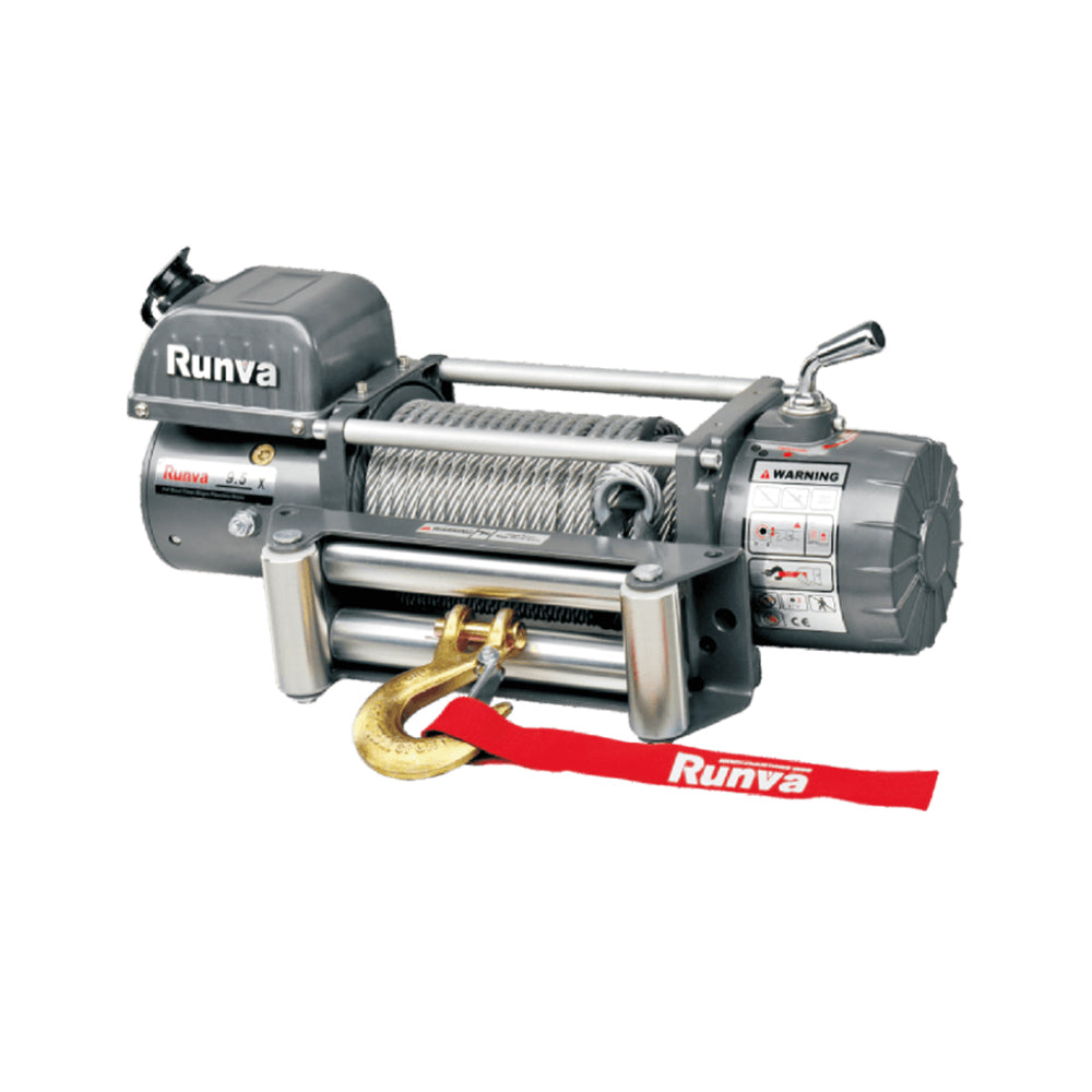 Verricello elettrico industriale 4x4 Runva 9500 lb - 4309 kg - 12V con comando, fune sintetica, alta velocità (F)