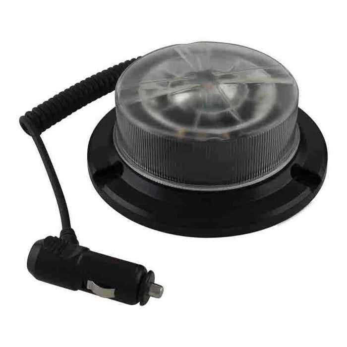 ElectraQuip-Lampeggiante a LED R65 a base bassa ambra/trasparente con montaggio magnetico 12/24v