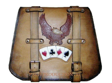 Borsa laterale Pach Fuego Poker in cuoio 4 mm con schienale in acciaio per Softail
