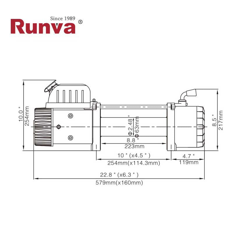 RUNVA ELECTRIC WINCH 12000 lb - 5443 kg - 24V WITH CONTROL