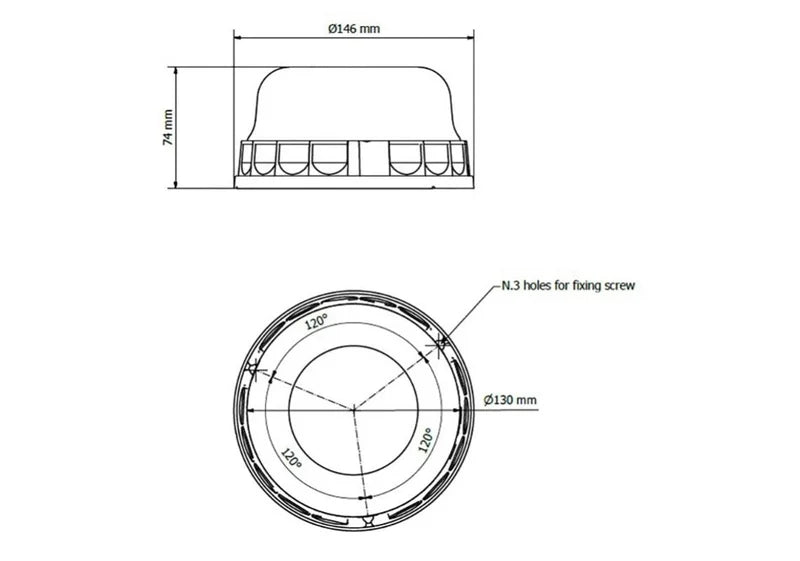 Vignal Group - Faro LED R65 ambra 12/24v montaggio a 3 bulloni, rotante+flash