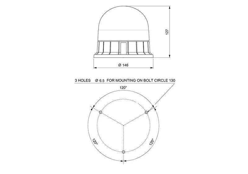 Vignal Group - Faro LED R65 ambra 12/24v montaggio a 3 bulloni, doppio lampo