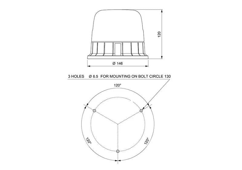 Vignal Group - Faro LED R65 ambra 12/24v montaggio a 3 bulloni, rotante