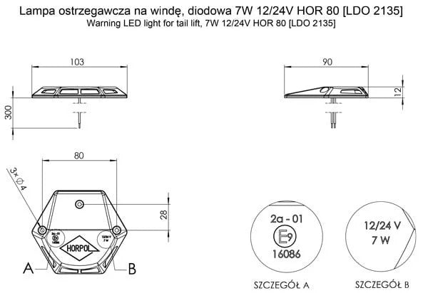 Horpol - LED Flash portellone 12/24v - Cavo 0,3m.