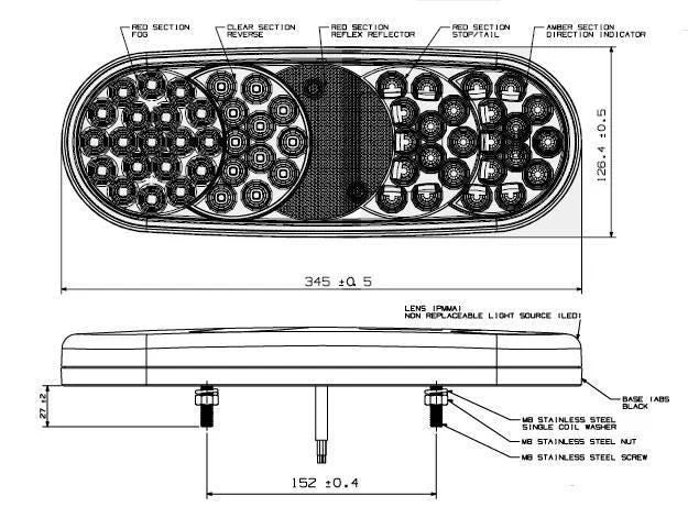 Tralert  ECCO ESG - fanale posteriore a LED | 12-24v | Cavo da 50 cm