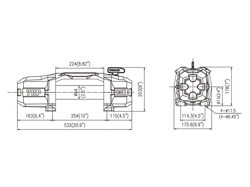 Verricello elettrico T-MAX Titan TEW-13000 12V 5.900 kg fune sintetica PX – versione Standard
