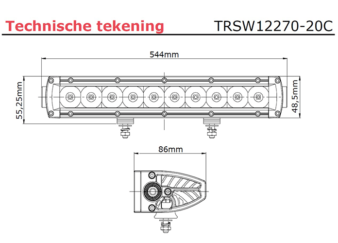 TRALERT - Barra LED | 100 watt | 9960 lumen | 9-30v | 40 cm. di cavo