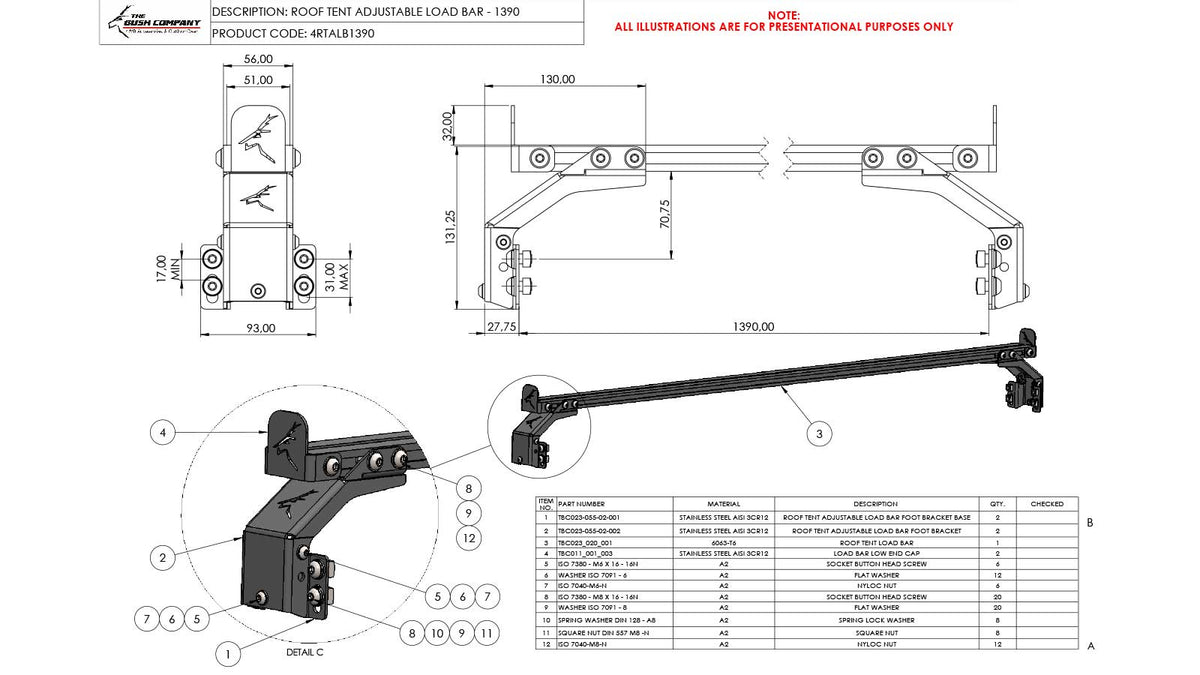 Barra di carico regolabile per tenda The Bush Company 4RTALB1390 – foto 3