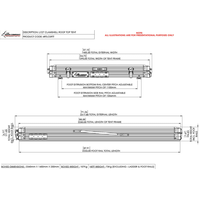 The Bush Company Tenda da tetto LX27 Lightweight Rooftop Tent