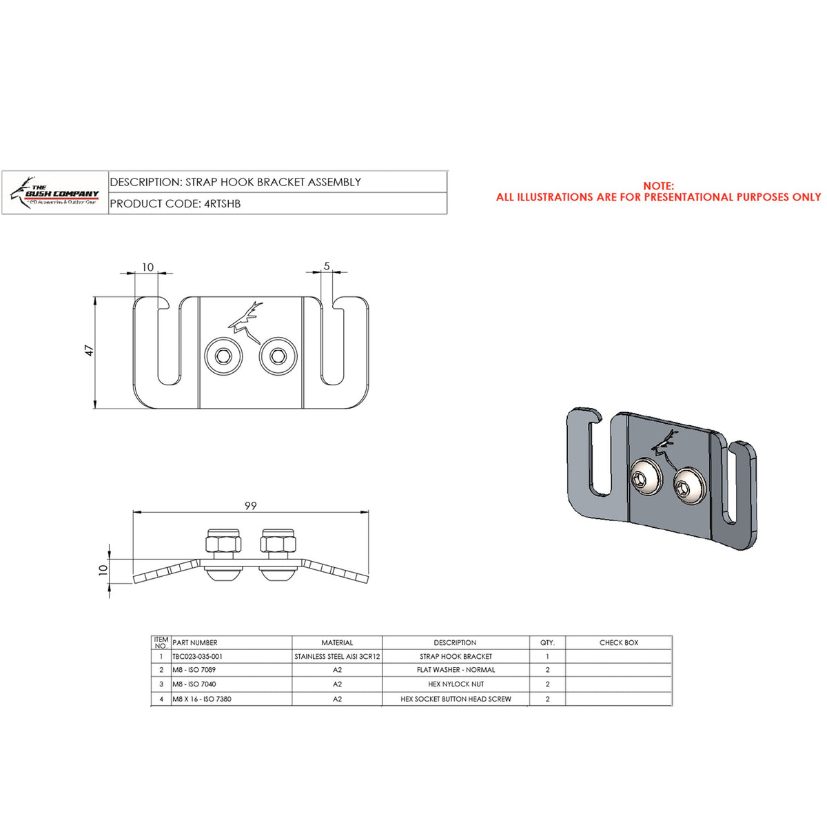Staffa aggancio cinghia tendalino The Bush Company 4RTSHB – foto 4