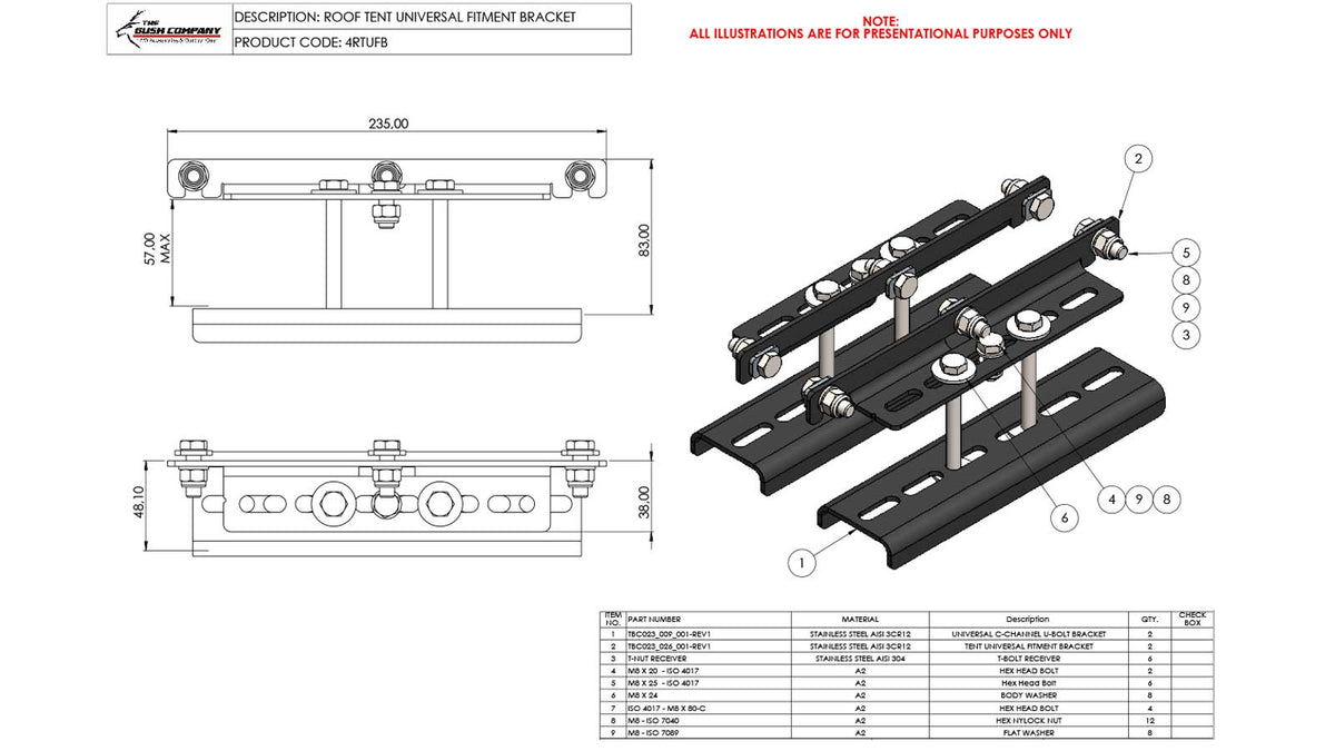 Kit di fissaggio per tenda da tetto The Bush Company 4RTUFB – foto 1