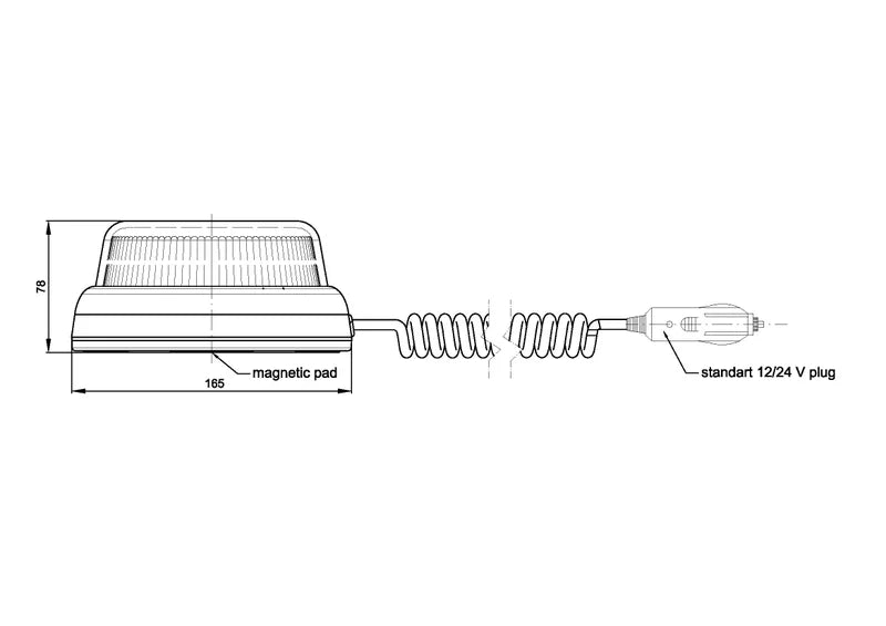 Fristom - R65 Lampeggiante a LED, rotante, magnete, 12/24V Cavo da 3,0 m