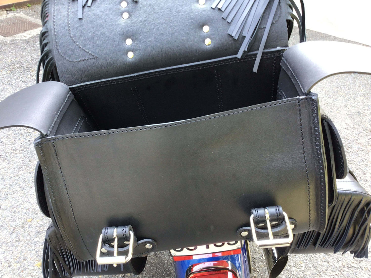 Borsa Cuoio 4mm frange in pelle Fatta a mano Nera