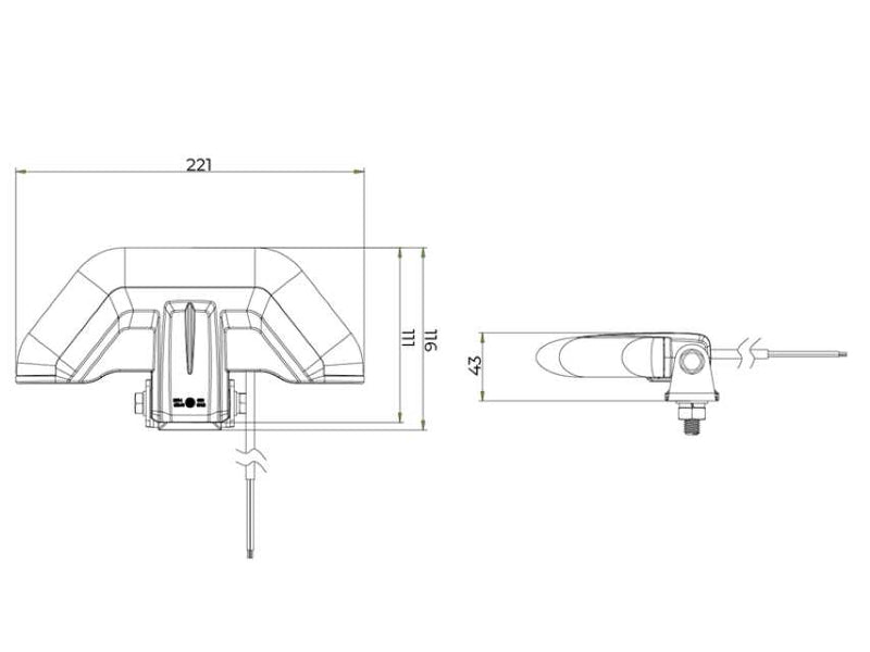 R65 -TRALERT - Torcia angolare LED R65 ambra 12/24v 2m di cavo