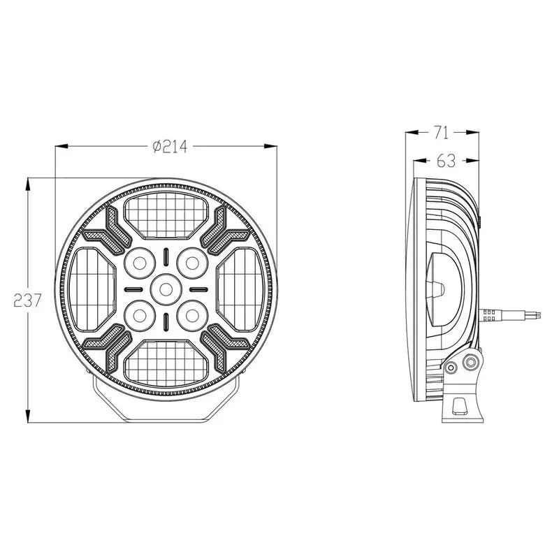 Faro di profondità LED rotondo Ypsilon, 9 LED, luce di posizione ambra/bianca e flash, 7800 lumen, 9-36 V – immagine 5