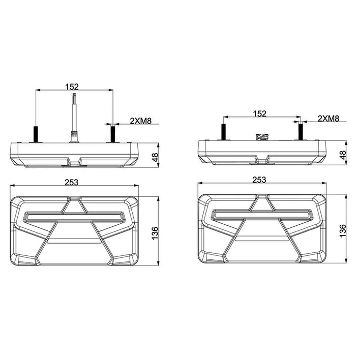 TRALERT-fanale posteriore al neon a LED (non a 3 angoli) sinistra 12-24v Cavo da 200 cm