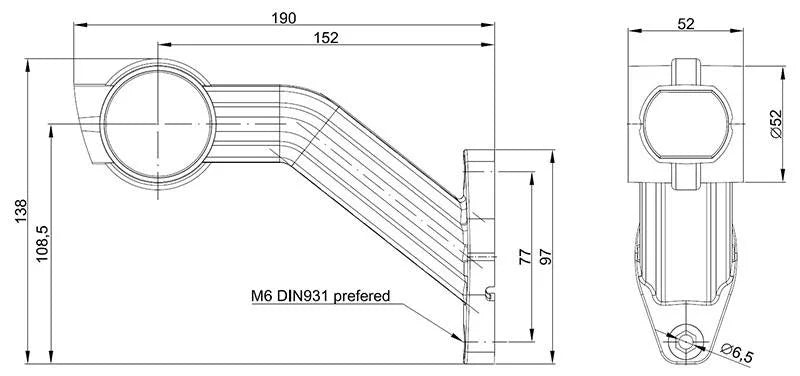 Fristom - Destra | Lampada a LED con stelo angolato | 12-36v | 20 cm. di cavo