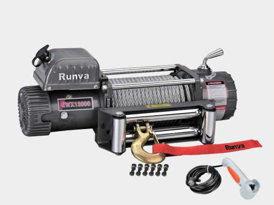 Runva EWX 12000 – Verricello elettrico 12.000 lb (5.443 kg) 24V con comando, fune sintetica