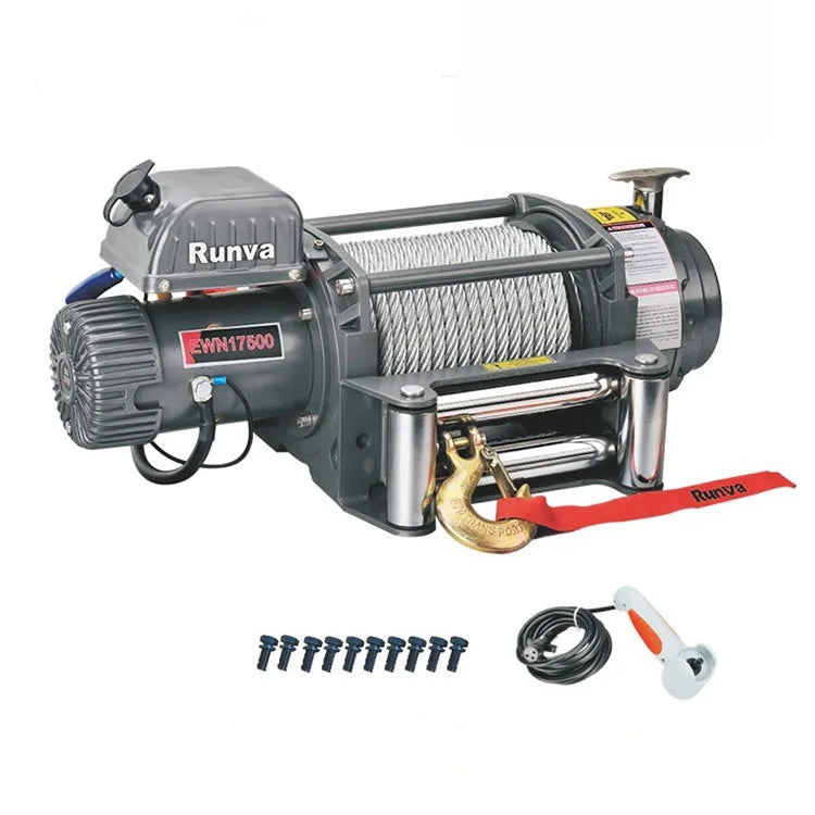 Runva EWN 17500 – Verricello elettrico 17.500 lb (7.938 kg) 12V con comando, cavo in acciaio