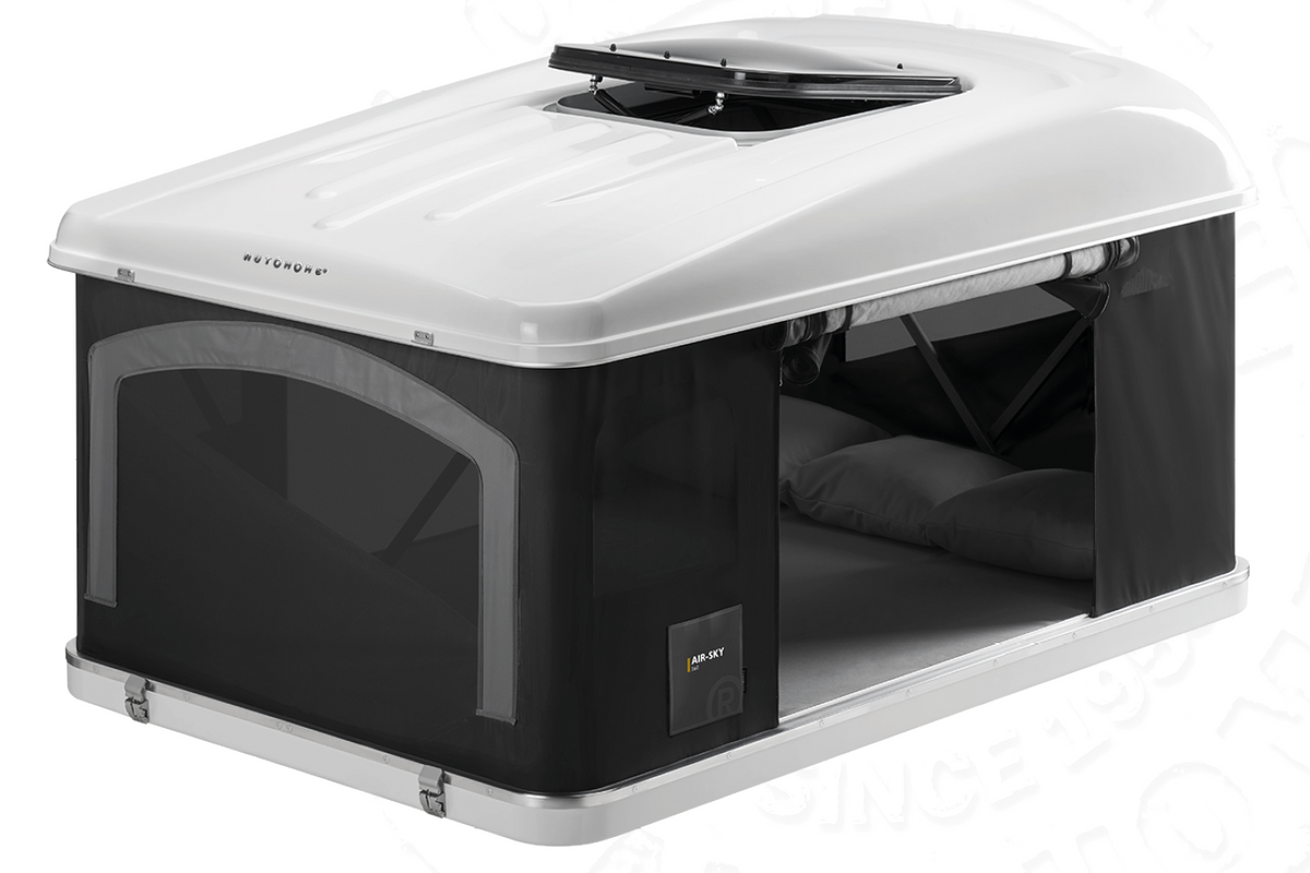Tenda da tetto AutoHome Air-Sky 360, guscio Bianco – tenda aperta