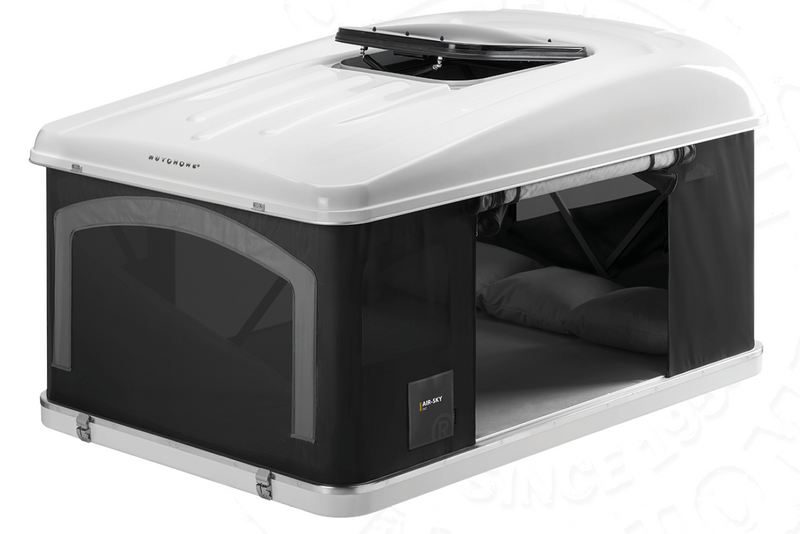 Tenda da tetto AutoHome Air-Sky 360, guscio Bianco – tenda aperta