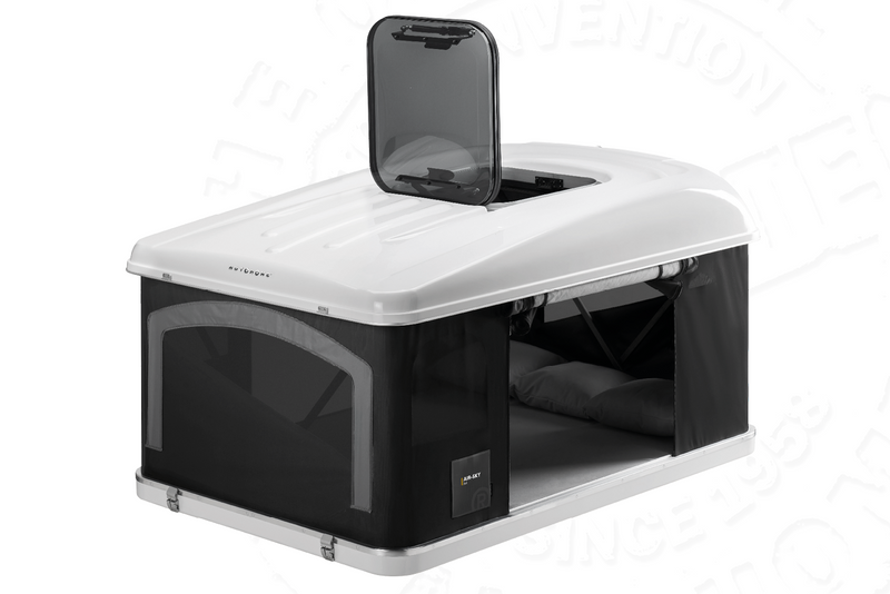 Tenda da tetto AutoHome Air-Sky 360, guscio Bianco – finestra a tetto aperta
