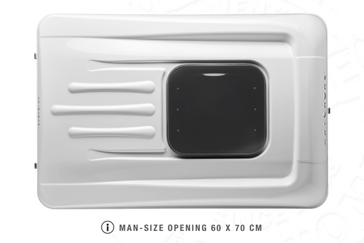 Tenda da tetto AutoHome Air-Sky 360, guscio Bianco – vista dall'alto con finestra a tetto