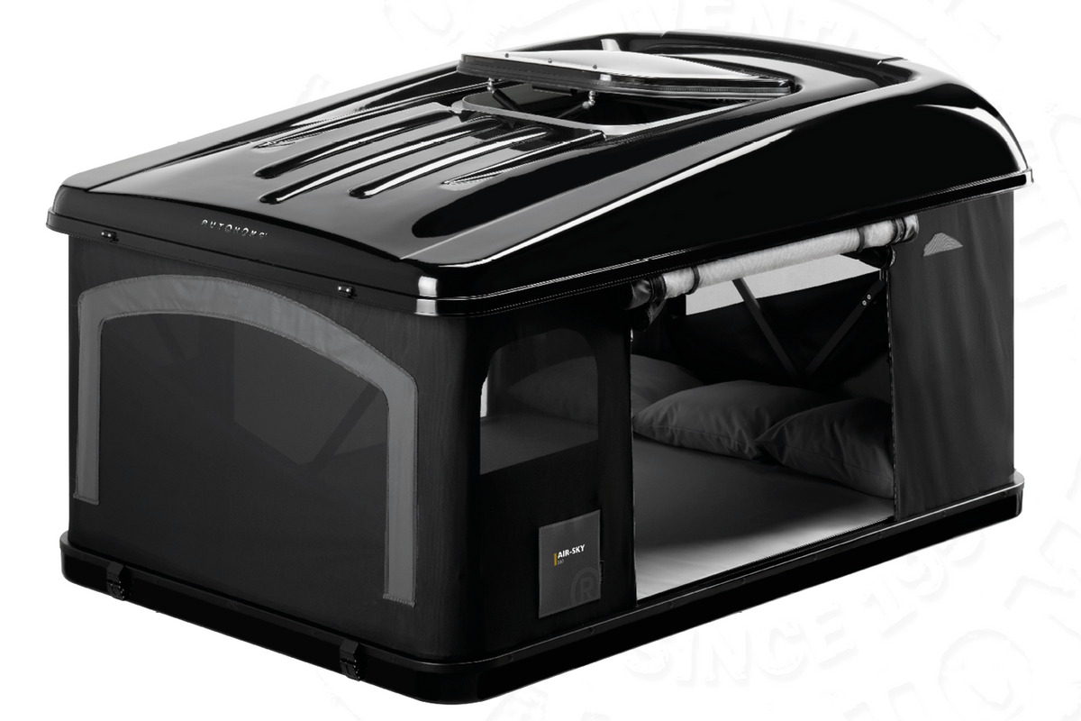 Tenda da tetto AutoHome Air-Sky 360, guscio Black Storm – tenda aperta