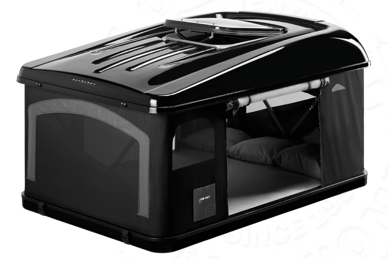 Tenda da tetto AutoHome Air-Sky 360, guscio Black Storm – tenda aperta