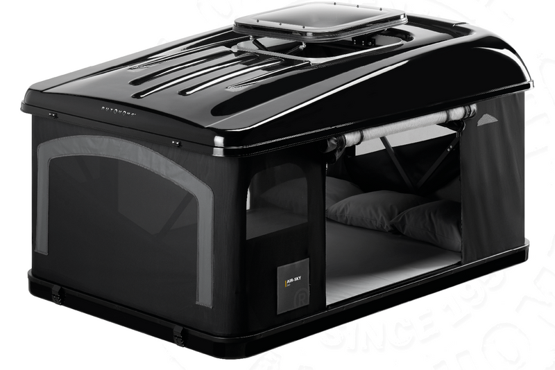 Tenda da tetto AutoHome Air-Sky 360, guscio Black Storm – tenda aperta