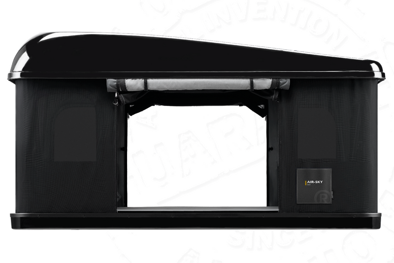 Tenda da tetto AutoHome Air-Sky 360, guscio Black Storm – vista laterale con porta aperta