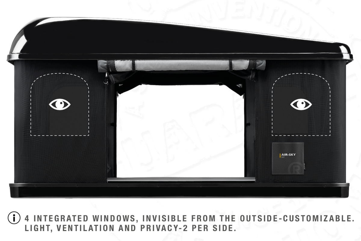 Tenda da tetto AutoHome Air-Sky 360, guscio Black Storm – finestre integrate