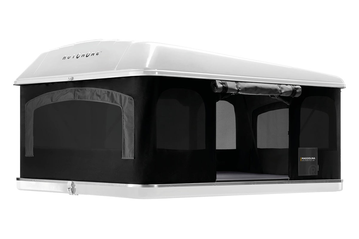 Tenda da tetto AutoHome Airlander Plus 360, guscio Bianco – tenda aperta