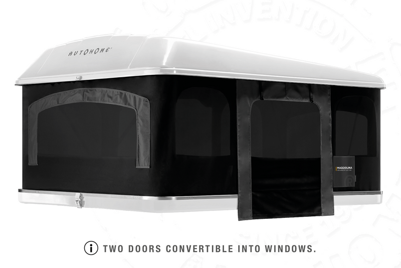 Tenda da tetto AutoHome Airlander Plus 360, guscio Bianco – porte trasformabili in finestre