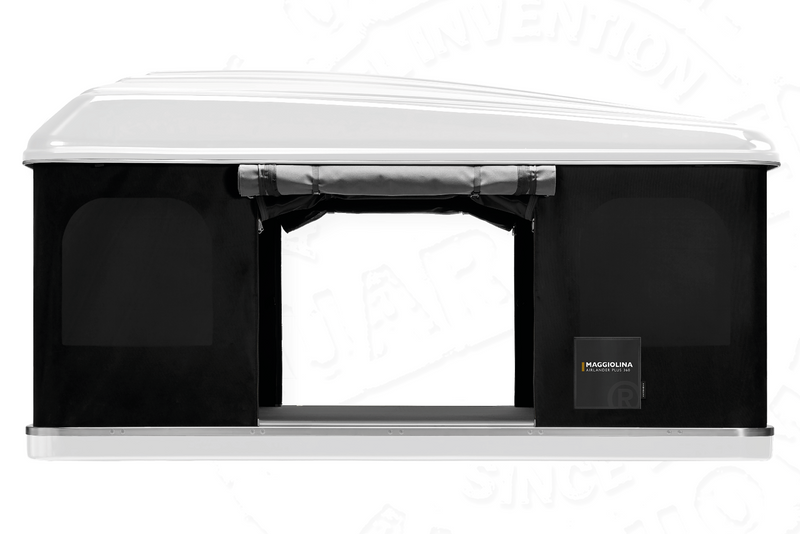 Tenda da tetto AutoHome Airlander Plus 360, guscio Bianco – porta aperta