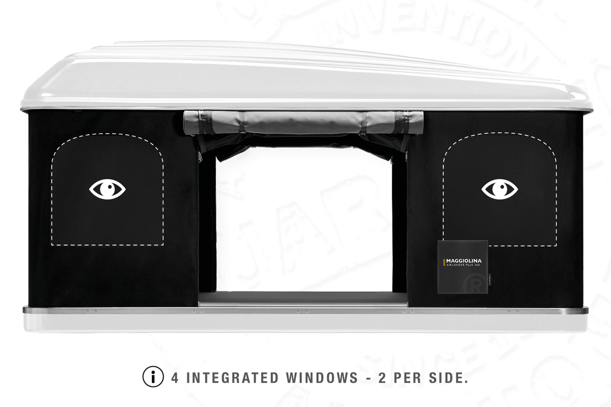 Tenda da tetto AutoHome Airlander Plus 360, guscio Bianco – finestre integrate, 2 per lato