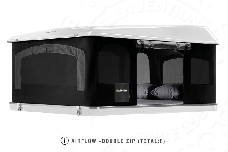 Tenda da tetto AutoHome Airlander Plus 360, guscio Bianco – ventilazione con doppia zip