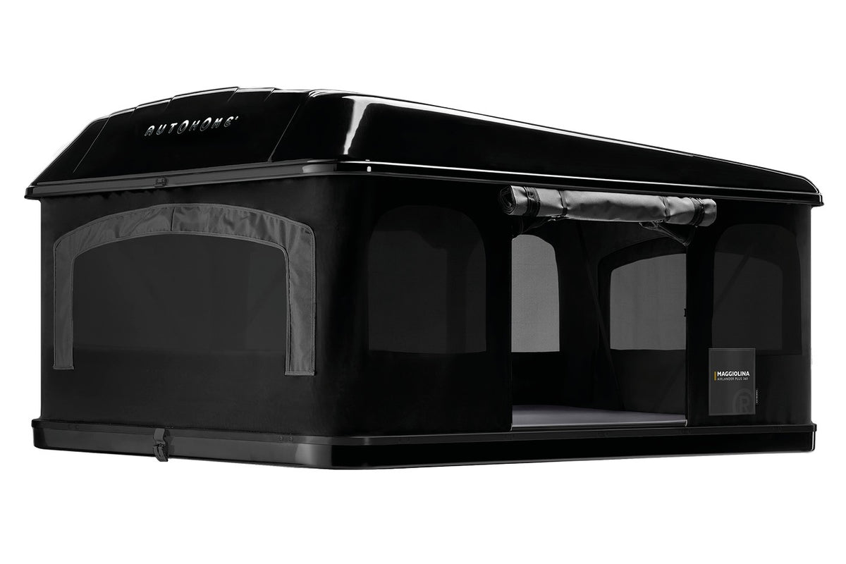 Tenda da tetto AutoHome Airlander Plus 360, guscio Black Storm – tenda aperta