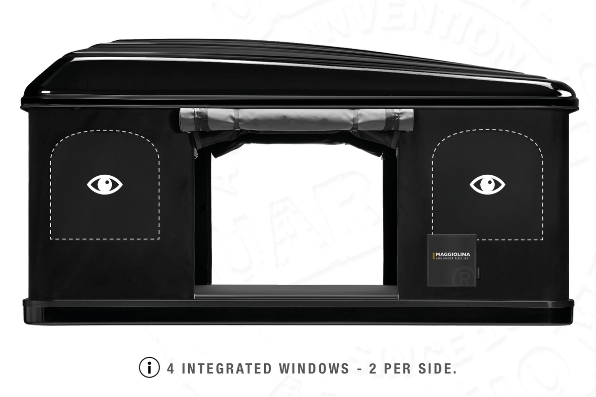 Tenda da tetto AutoHome Airlander Plus 360, guscio Black Storm – finestre integrate, 2 per lato