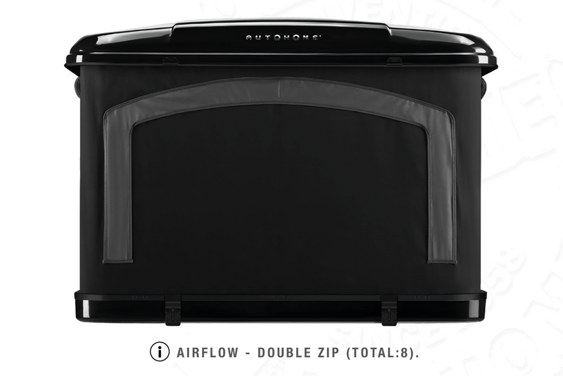 Tenda da tetto AutoHome Airlander Plus 360, guscio Black Storm – vista posteriore