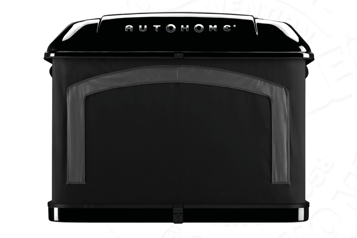 Tenda da tetto AutoHome Airlander Plus 360, guscio Black Storm – vista frontale