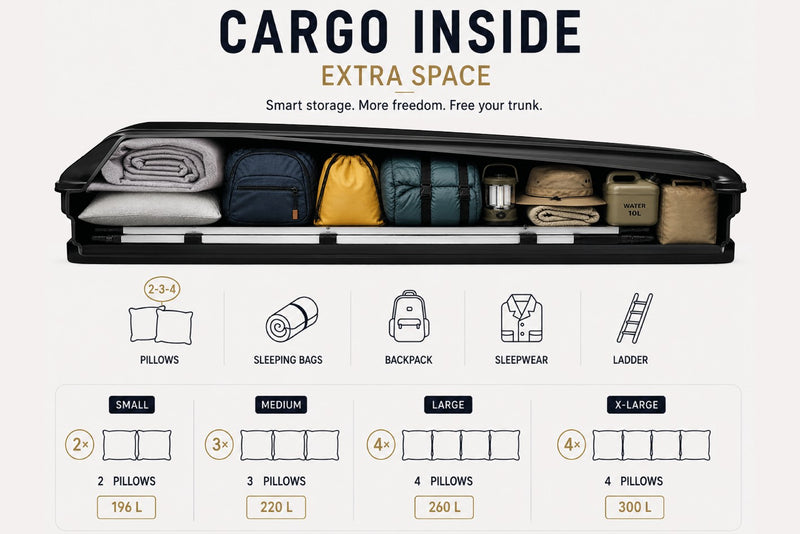 Tenda da tetto AutoHome Airlander Plus 360, guscio Black Storm – capacità di stivaggio nel guscio